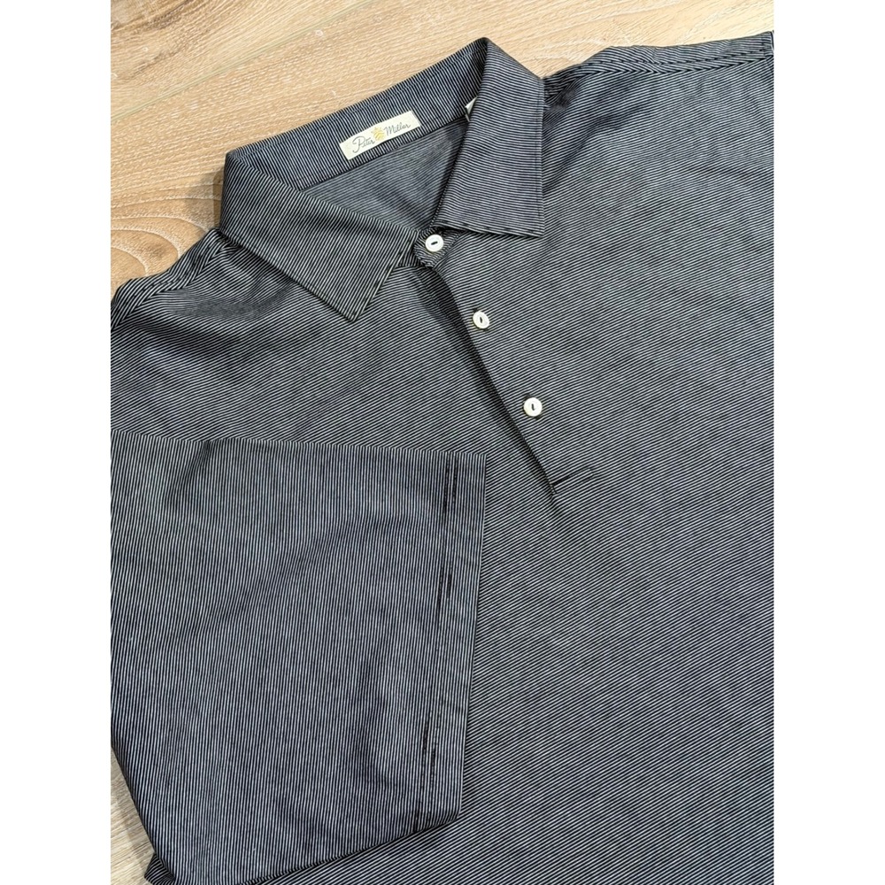 Peter Millar Mens Double Mercerized Cotton Pinstripe Polo Shirt‎ Size XL Heavy